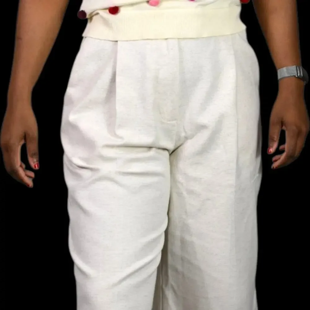 Zara Wide Leg Crop Pants Beige Linen Trouser Pleat Front High Waist Cotton Small